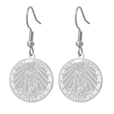 Imagem de TEAMER Brincos pendentes Saint Gabriel Guardian Blessing Hope and Protection St. Gabriel Arcanjo Brincos Amuleto Joias religiosas para mulheres, 25*25mm, Aço inoxidável, Sem pedra preciosa