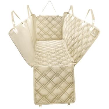 Imagem de Capas de assento para cães Meadowlark, design exclusivo e proteção total para carro, encostos de cabeça e banco traseiro. Aba lateral com zíper extra durável, capa de assento para animais de estimação à prova d'água + cinto de segurança e 2 protetores de encosto de cabeça como presenteMeadowlark Sta