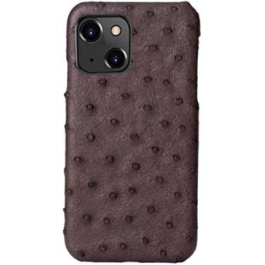 Imagem de EKESA Capa traseira de telefone de couro de avestruz, capa de negócios respirável à prova de choque para Apple iPhone 14 Plus 6,7 polegadas 2022 [proteção de tela e câmera] (cor: marrom)