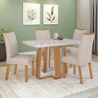 Imagem de Conjunto Sala de Jantar Mesa Easy Pop 120x80cm Tampo Mdf 40mm com 4 Cadeiras Confort Boucle Bege Amêndoa/off White