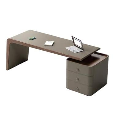 Imagem de Mesa executiva de couro para escritório em casa com armário de armazenamento, mesa de escrita moderna para laptop de luxo para escritório em casa (G)