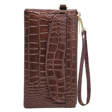 Imagem de LJCZKA Carteira feminina de couro e crocodilo, porta-cartão de crédito para formatura elegante, Café (com capa frontal)