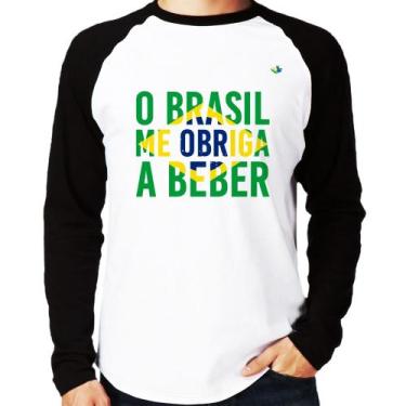 Imagem de Camiseta Raglan O Brasil me obriga a beber Manga Longa - Foca na Moda,
