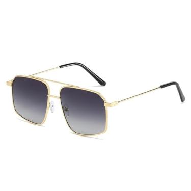 Imagem de Óculos de Sol UV400 - Armação Dupla de Metal com Lentes Gradientes para Homens e Mulheres, Ideais para Esportes ao Ar Livre, Corrida e Ciclismo, Dourado e Cinza