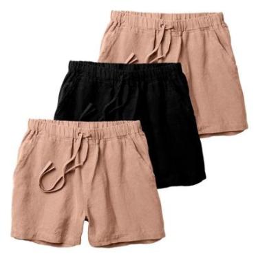 Imagem de Kit 3 Shorts Linho Premium Bermuda Masculina Moda Praia Luxo-Masculino