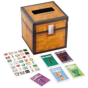 Imagem de Hallmark Cartões de Dia dos Namorados para crianças e caixa de correio para troca de sala de aula, Minecraft (1 caixa, 32 cartões de Dia dos Namorados, 35 adesivos, 1 cartão de professor), 5VBX2957