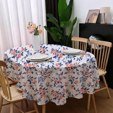 Imagem de Amonsa Toalha de mesa oval branca primavera 152 x 259 cm azul escuro floral cozinha toalha de mesa de jantar para 8 a 10 lugares lavável tecido poliéster flor laranja capa de mesa festa