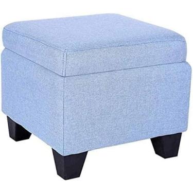 Imagem de Apoio para os pés otomano de armazenamento quadrado com almofada acolchoada - banquinho versátil para sala de estar, decoração de casa e banco de troca de sapatos - Tecido de algodão de linho (cor: 5)