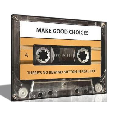 Imagem de Fita cassete de música arte de parede em tela inspiradora pintura de escritório decoração de parede Não há botão de retrocesso na vida real Pôster inspirador arte impressa para escritório, sala de