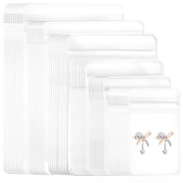 Imagem de 60 unidades de sacos de armazenamento de joias antimanchas, sacos de joias transparentes de PVC resseláveis em 6 tamanhos, bolsas de joias de plástico com zíper autovedante, sacos de embalagem de