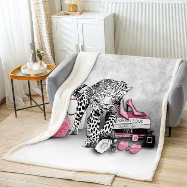 Imagem de Cobertores de guepardo, cobertor de lã de salto alto rosa rosa, crianças, meninas, meninos, moda adulta, beleza, mulher, cobertor felpudo preto, branco, estampa de leopardo, cobertor sherpa, cadeira