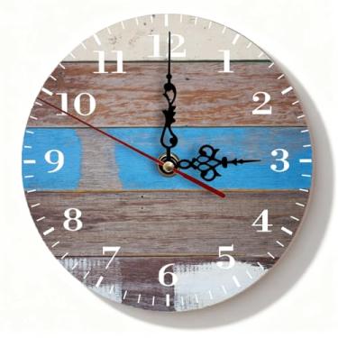 Imagem de Relógio de parede de madeira rosa, silencioso, sem tique-taque, operado por bateria para quarto, sala de estar, cozinha – design rústico macio, 19 cm