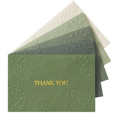 Imagem de Crisky Cartões de agradecimento para chá de panela com envelopes (verde sálvia), pacote com 50 cartões de agradecimento florais em relevo para casamento, chá de bebê, negócios, decorações de festa de