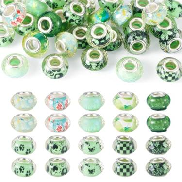 Imagem de KISSITTY 30 peças sortidas de contas de artesanato europeias de furo grande resina Rondelle contas espaçadoras soltas amuletos a granel 14 mm para artesanato faça você mesmo, canetas, corrente de