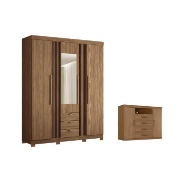 Imagem de Kit Guarda Roupa Solteiro e Closet QC235 3 Portas de Bater 3 Gavetas MDP com Espelho Ja...