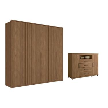 Imagem de Guarda Roupa Casal com Cômoda QC410 6 Portas de Bater 4 Gavetas em MDP com Cabideiro Ja...