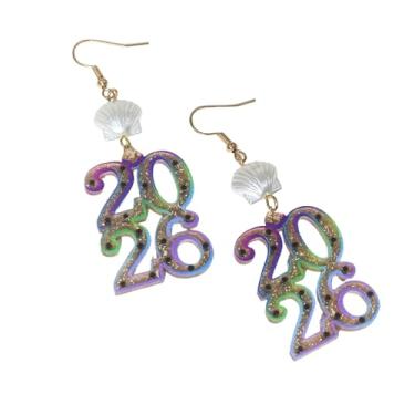 Imagem de Brinco feminino Blingbling 2026 de acrílico com letra de ano novo para festa de ano novo 2026, Zinco, Sem pedra preciosa