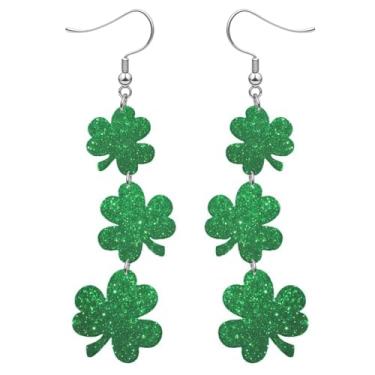 Imagem de LaBling Brincos femininos do Dia de São Patrício | Brincos pendentes de acrílico trevo irlandês | Brincos divertidos com chapéu de trevo - 002