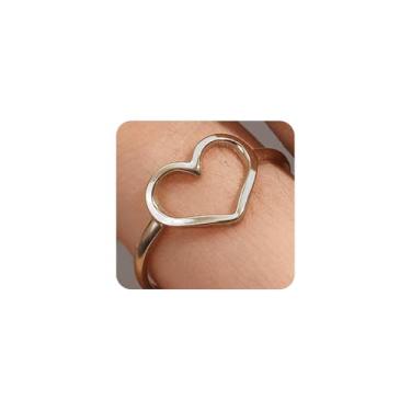Imagem de GIGB PBDK Anéis de coração de ouro simples para mulheres, moderno, abertos, ajustáveis, delicados, anéis de articulação, coração, dedo médio, leve, joias para presente de dia dos namorados, Large