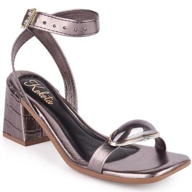 Imagem de Sandália Feminina Metalizada Salto Bloco Médio Com Fivela Ajustável e 