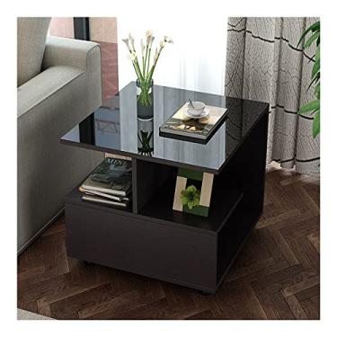 Imagem de Mesa de canto quadrada Mesa de canto de 3 camadas com prateleiras de armazenamento, mesa lateral de sofá, mesa de centro moderna para sala de estar e quarto (cor: preto, tamanho: 60 x 60 x 50 cm