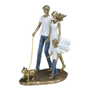 Imagem de Escultura Estatueta Estátua Família Casal Filho Menino Pet Cachorro De