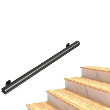 Imagem de Corrimão de escada preta para escadas internas de 80 cm a 4,5 m, balaústre de suporte para corredor, trilhos de mão montados na parede (30 cm)