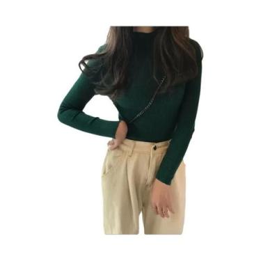 Imagem de Suéter Feminino De Gola Alta Em Malha Macia, Ajuste Slim, Cor Sólida, 