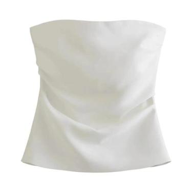 Imagem de Top Cropped Sem Mangas Com Costas Franzidas Para Mulheres, Verão, Ombr