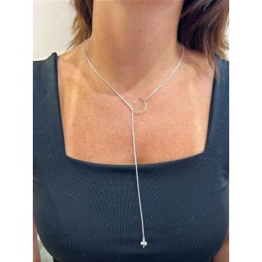 Imagem de Colar Gravatinha Coração Veneziana 70cm - Banho Prata Semijoia 925 com