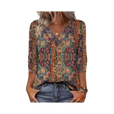 Imagem de Camiseta Casual De Manga Longa Feminina Elegante Solta Moda Férias Fim