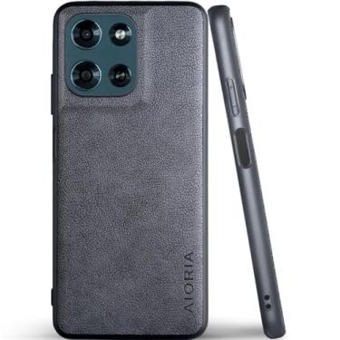 Imagem de AIORIA Capa para Motorola Moto G Play 2026 capa de couro premium design retrô capa protetora completa para celular Motorola Moto G Play 2026 5G (cinza, para Moto G Play 2026)