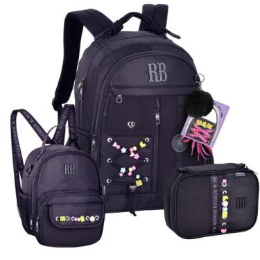 Imagem de Kit Mochila Costas Rebecca Bonbon Beaded Fun Com Lancheira Estojo Box 