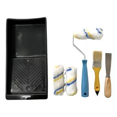 Imagem de Conjunto de Pintura com Pincel, Espátula, Rolos de Lã e Bandeja - 7 Peças