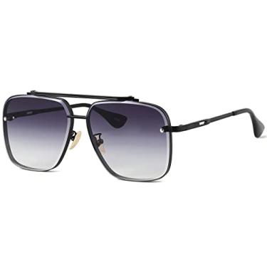 Imagem de Gtand Óculos de sol modernos grandes quadrados degradê aviador para homens mulheres vintage óculos de sol de metal 63 mm, Armação preta C1/lente cinza gradiente, Large