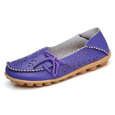 Imagem de VenusCelia Mocassim feminino respirável confortável para caminhada para escritório, Roxo (cortes), 38