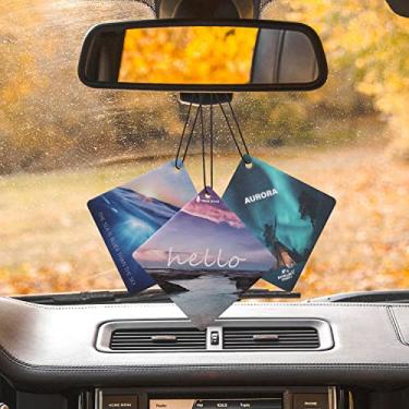 Imagem de Aromatizadores de carro personalizados com foto dupla face, aromatizadores de ar com imagem para carros, SUVs, caminhões/mar, céu, sino de vento azul aurora, brisa do mar das Bahamas (pacote com 3)