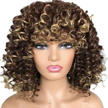 Imagem de Peruca curta encaracolada com franja cabelo sintético resistente ao calor perucas africanas para festa cosplay (dourada)