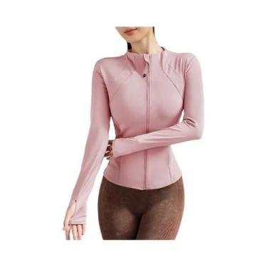 Imagem de Jaqueta Feminina De Manga Longa Com Zíper Em Cor Sólida Para Esportes,