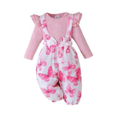Imagem de Conjunto De 3 Peças Para Bebês Meninas, Macacão Com Manga Voadora, Cal