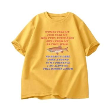 Imagem de Camiseta Feminina Engraçada Com Estampa De Meme De Pesca, Manga Curta,