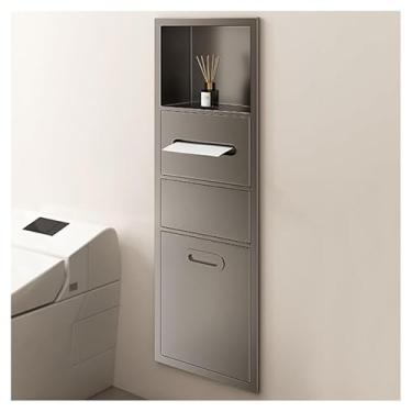 Imagem de Organizador de nicho de chuveiro embutido de aço inoxidável - Prateleiras de armazenamento montadas na parede para banheiro, cozinha, sala de estar, quarto - Prateleira de alcova cinza (86 x 30 x 14