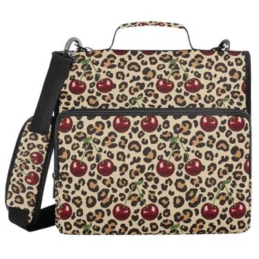 Imagem de SEHANY Fichário com zíper de leopardo cereja com alça de ombro, capacidade para 500 folhas, vários bolsos, 3 cm, 3 anéis Trapper Keeper