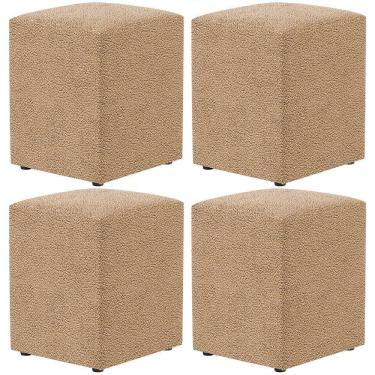 Imagem de Kit 04 Puffs Quadrado Decorativo Sala De Estar L02 Bouclê Mostarda - Lyam Decor