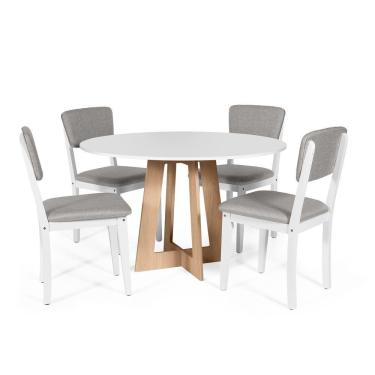 Imagem de Mesa De Jantar Redonda Montreal Bran/jade Com 4 Cadeiras Estofadas Ella Branco/cinza Claro