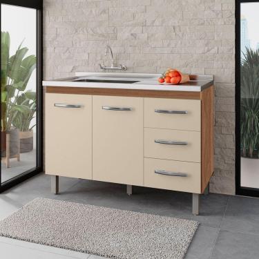 Imagem de Balcão Rosa 2 Portas 3 Gaveta Cozinha Mb1 120cm Cor Savana Off White Pc