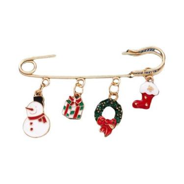 Imagem de Grande Broche De Natal Com Papai Noel, Floco De Neve E Sino Para Mulhe