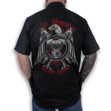 Imagem de Camisa Workshirt Preta Kustom Kulture Aguia V-twin Old School No Remor