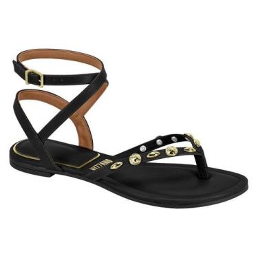 Imagem de Sandália Rasteira Vizzano Feminina Pedrarias Douradas Fecho Fivela, Pr