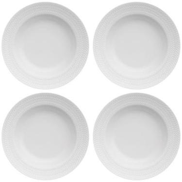 Imagem de Jogo 4 Pratos Fundos 23,5cm Porcelana Germer Relevo Chevron Brancos Re